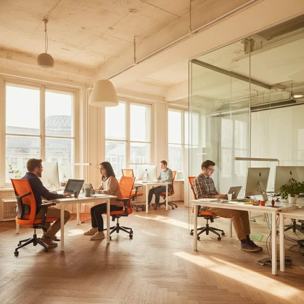 Team collaborating in a modern office space